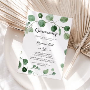 Invitation Eucalyptus Moderne Calligraphie Quinceañera