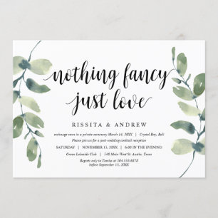Invitation Eucalyptus Moderne, Encre Noire, Fuite de Mariage