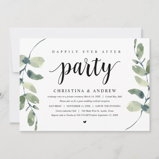 Invitation Eucalyptus moderne, Mariage Elopement Célébration (Devant)