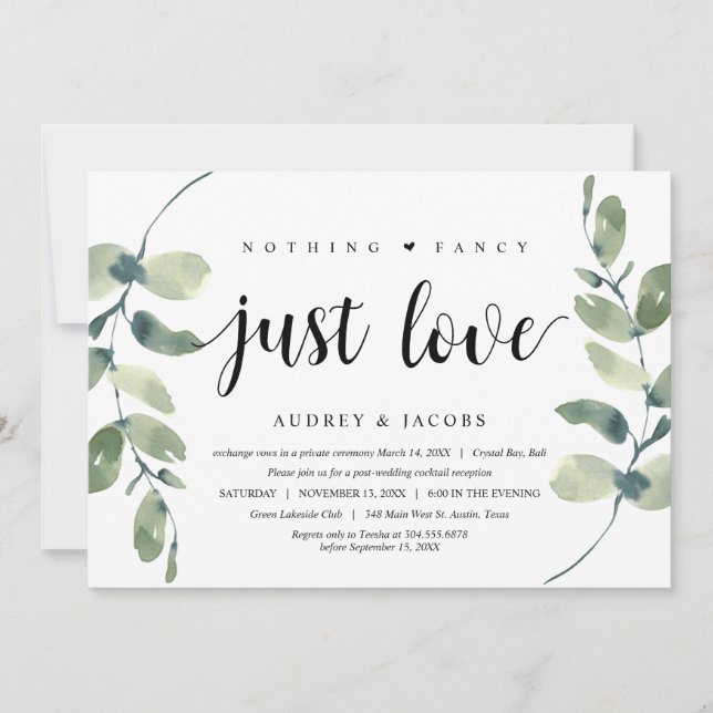 Invitation Eucalyptus Moderne,  Mariage Party Elopement (Devant)