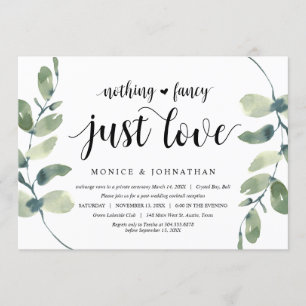 Invitation Eucalyptus Moderne, Noir, Mariage Fuite Party