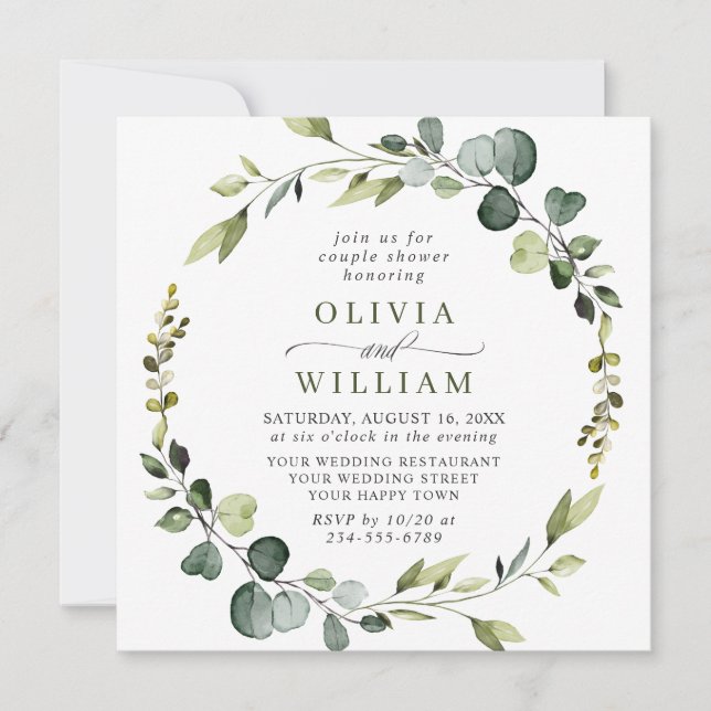 Invitation Eucalyptus moderne Wreath Frame COUPLE DOUCHE EN C (Devant)