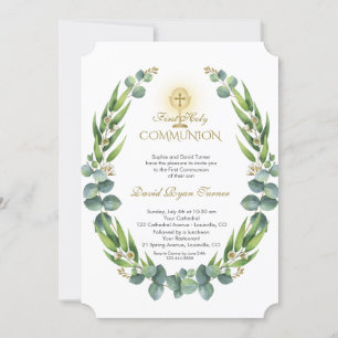Invitation Eucalyptus moderne Wreath Gold Holy Communion