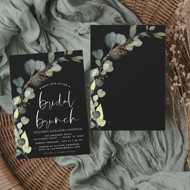 Invitation Eucalyptus Noir Blanc Mariage Brunch Douche (Créateur téléchargé)