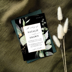 Invitation Eucalyptus or brillant vert Mariage noir
