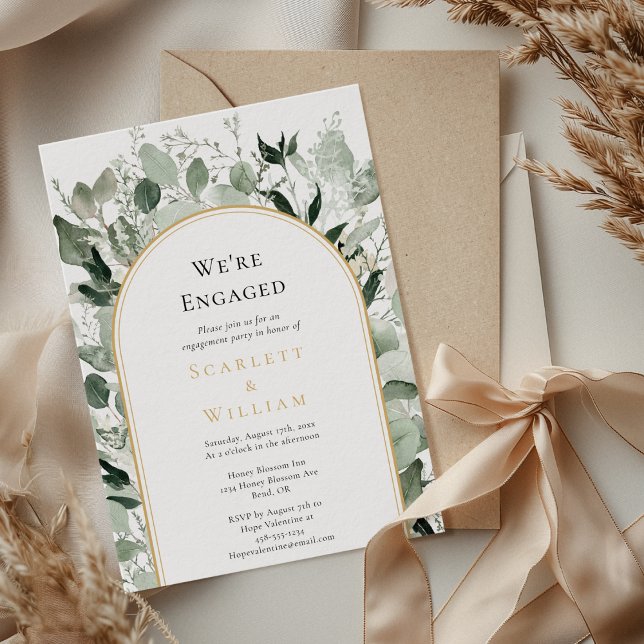 Invitation Eucalyptus Or Simple Nous sommes fiancés (Créateur téléchargé)