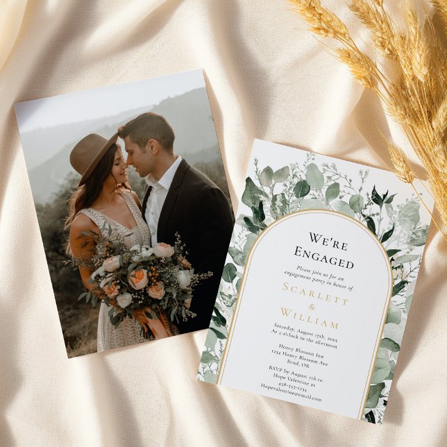Invitation Eucalyptus Or Simple Photo Nous sommes fiancés (Créateur téléchargé)