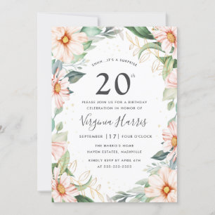 Invitation Eucalyptus Pêcher Floral Vingt-vingtième anniversa