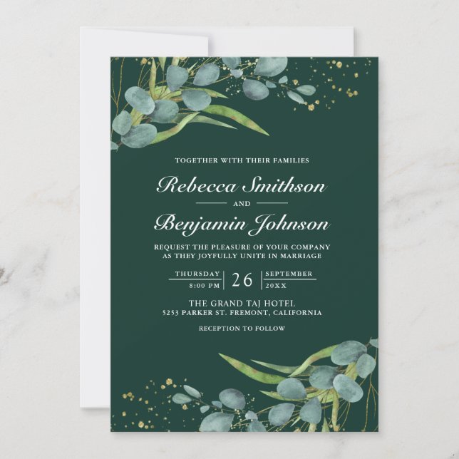 Invitation Eucalyptus Photo QR Code Emerald Green Wedding (Devant)