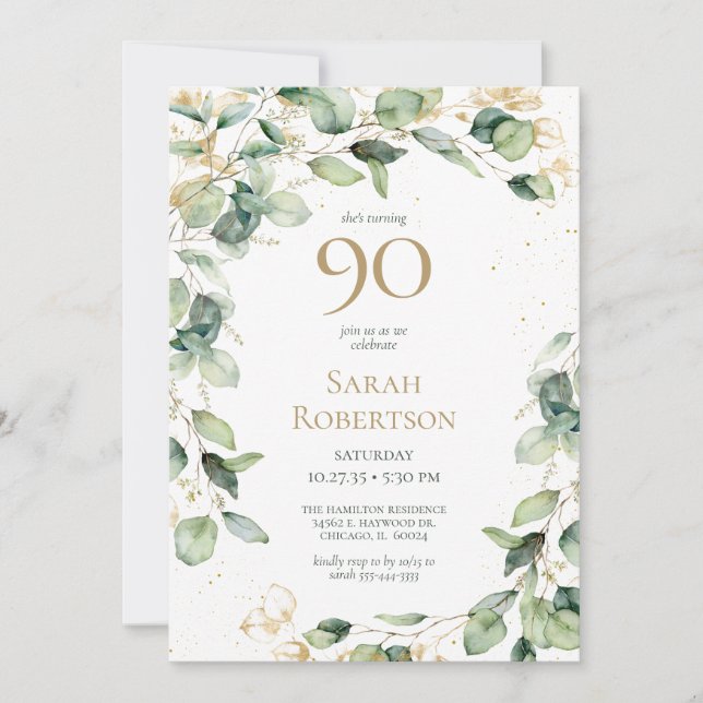 Invitation Eucalyptus pour 90e anniversaire (Devant)
