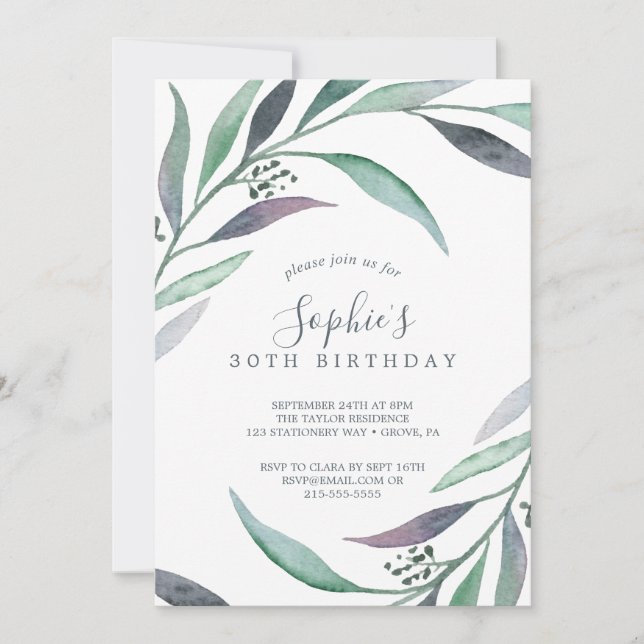 Invitation Eucalyptus pourpre et vert 30e anniversaire (Devant)