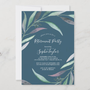 Invitation Eucalyptus pourpre et vert   Blue Retirement Party