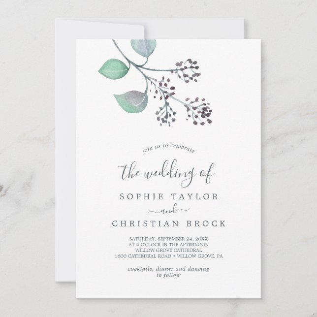 Invitation Eucalyptus pourpre et vert Le Mariage de (Devant)