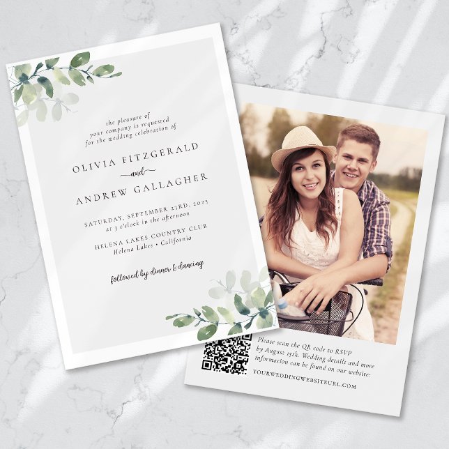 Invitation Eucalyptus QR Code Mariage photo (Créateur téléchargé)