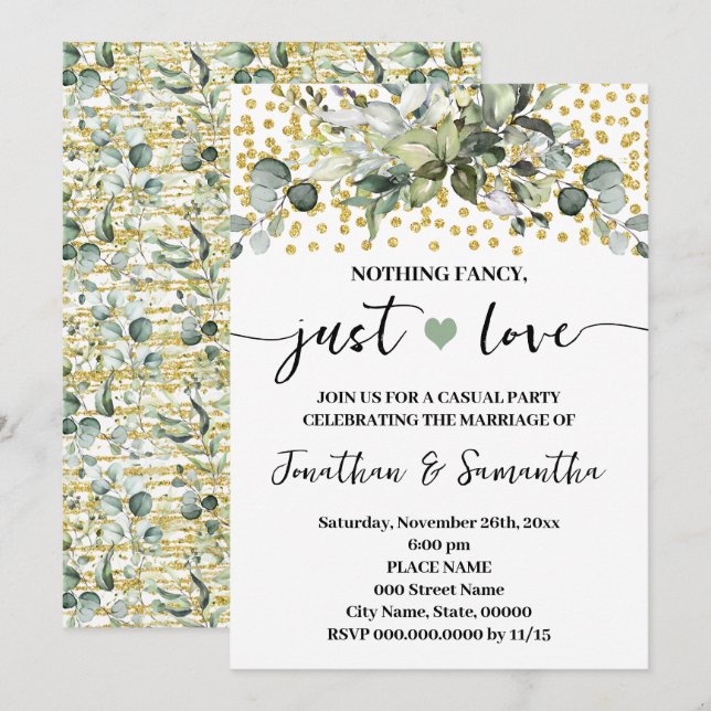 Invitation Eucalyptus Rien De Fancy Just Love Elopement (Devant / Derrière)