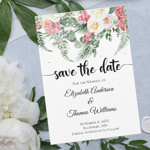 Invitation Eucalyptus rose blanc Roses floraux Enregistrer la