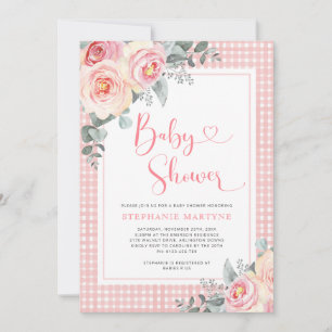 Invitation Eucalyptus rose Floral En vichy Baby shower