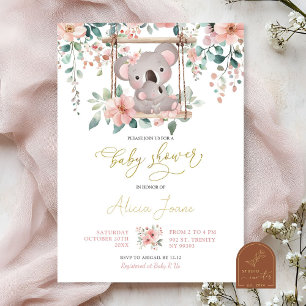 Invitation Eucalyptus rose Floral Koala Australian Baby Girl