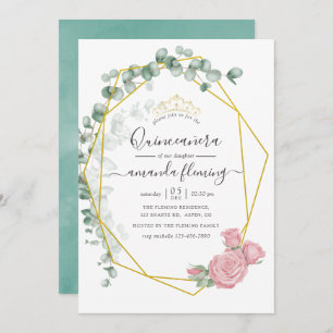 Invitation Eucalyptus Rose géométrique Quinceañera