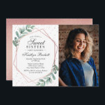 Invitation Eucalyptus Rose Gold Sweet sixteen géométrique Pho<br><div class="desc">Célébrez dans le style avec ces invitations d'anniversaire de sweet sixteen chic et très tendance. Ce design est facile à personnaliser avec votre texte et photo d'événement spécial et vos invités seront ravis quand ils reçoivent ces invitations fabuleux.</div>