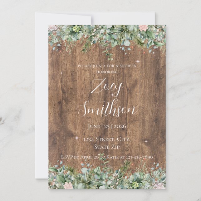 Invitation Eucalyptus Rose Poussiéreuse Baby Shower | Verdure (Devant)