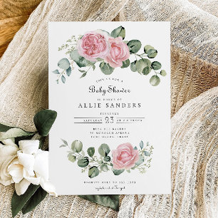 Invitation Eucalyptus Rose Rose Baby shower d'arc floral