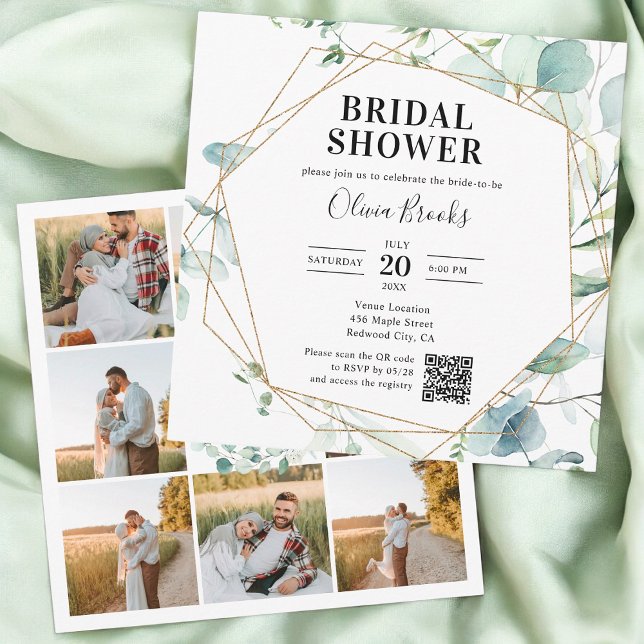 Invitation Eucalyptus Rustic Photo QR Code Bridal Shower (Créateur téléchargé)