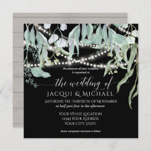 Invitation Eucalyptus Rustic Winery Twinkle Lights Mariage