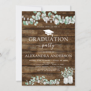 Invitation Eucalyptus Rustic Wood Graduation Party 2023