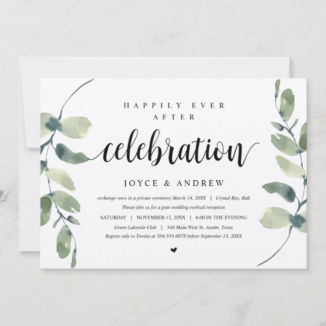 Invitation Eucalyptus Rustique, Célébration de Fuite de Maria (Devant)
