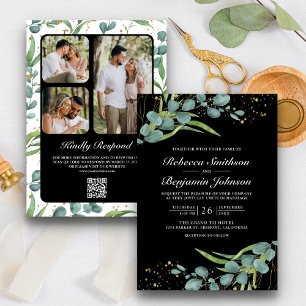 Invitation Eucalyptus Rustique Code QR Photo Mariage Noir