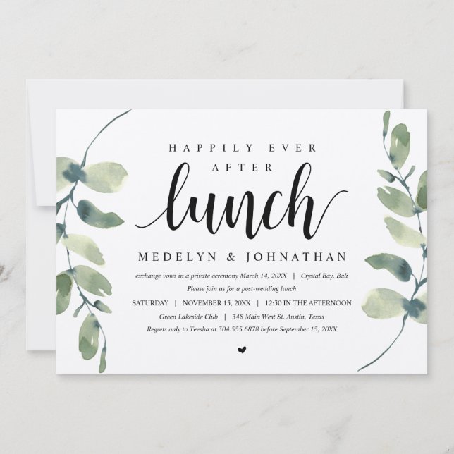 Invitation Eucalyptus rustique, déjeuner de mariage en fuite (Devant)