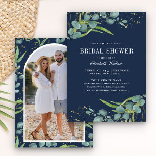 Invitation Eucalyptus Rustique Fête de Mariage Photo Bleu Mar