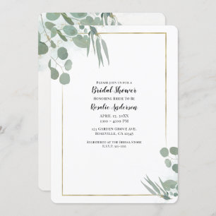 Invitation Eucalyptus rustique Fête des mariées verte et or