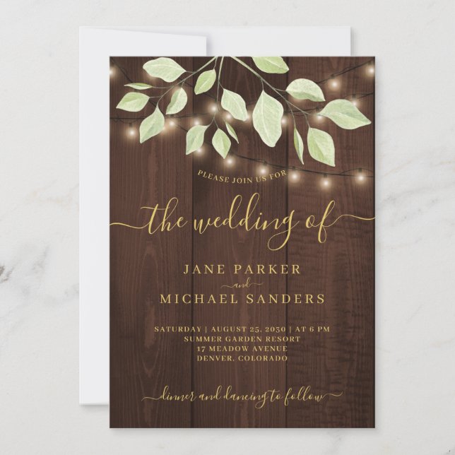Invitation Eucalyptus rustique feu de bois de pays mariage (Devant)