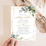 Invitation Eucalyptus Rustique Greenery Réception de mariage<br><div class="desc">Cette collection élégante présente des feuilles de verdure à l'aquarelle mélangée avec un serif élégant et délicat sans police en noir,  avec un monogramme sur le dos. Éléments correspondants disponibles.</div>
