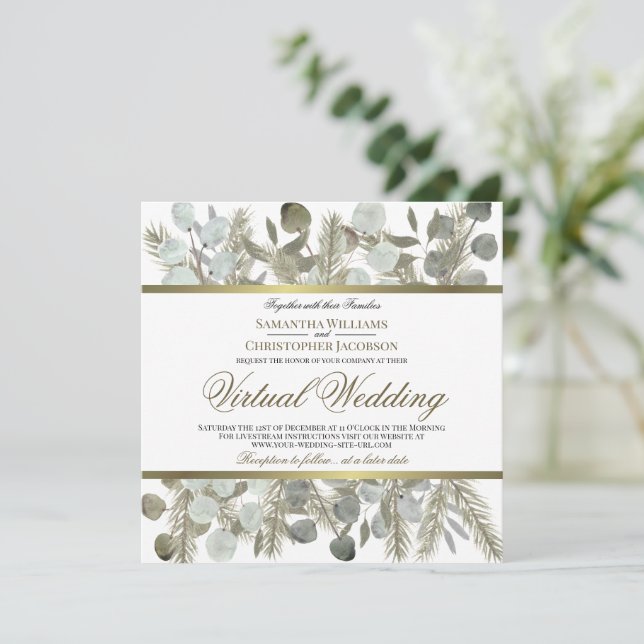 Invitation Eucalyptus rustique & Pine Elegant Mariage virtuel (Debout devant)