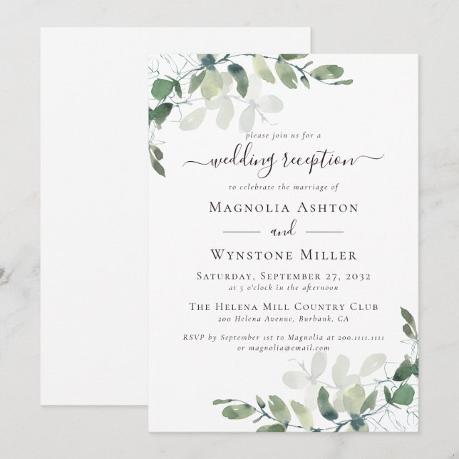 Invitation Eucalyptus Rustique Réception De Mariage (Devant / Derrière)