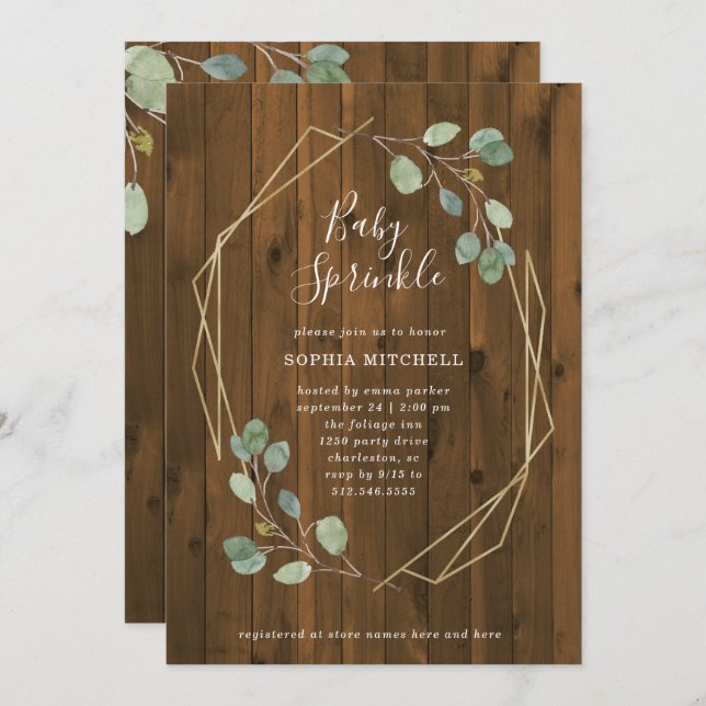Invitation Eucalyptus rustique Verdure Geometry Baby Sprinkle (Devant / Derrière)