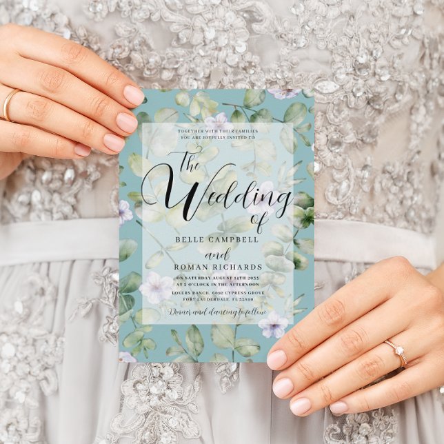 Invitation Eucalyptus rustique violet et Turquoise Mariage fl (Créateur téléchargé)