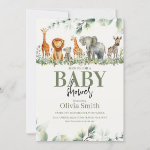 Invitation Eucalyptus Safari Animaux baby shower