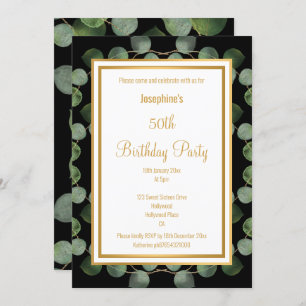 INVITATION EUCALYPTUS SAGE OR VERT NOIR ANNIVERSAIRE