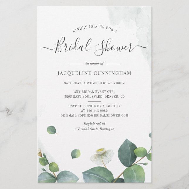 Invitation Eucalyptus Script Bridal Douche (Devant)