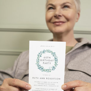 Invitation Eucalyptus Simple 60e anniversaire de fête Invitat
