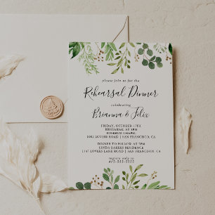 Invitation Eucalyptus Simple Brown Dîner de répétition floral