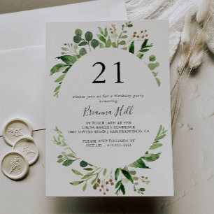 Invitation Eucalyptus Simple Brown Floral 21e fête d'annivers