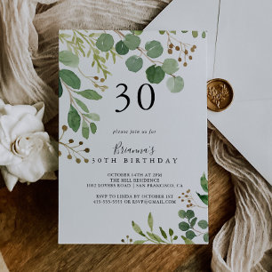Invitation Eucalyptus Simple Brown Floral 30e fête d'annivers