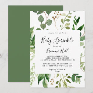 Invitation Eucalyptus Simple Brown Floral Baby Sprinkl