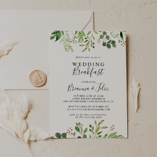 Invitation Eucalyptus Simple Brown Floral Mariage Petit déjeu