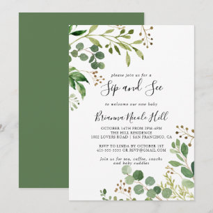 Invitation Eucalyptus Simple Brown floral Sip et voir